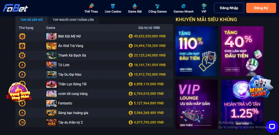 Các trò chơi trên ứng dụng 95WIN